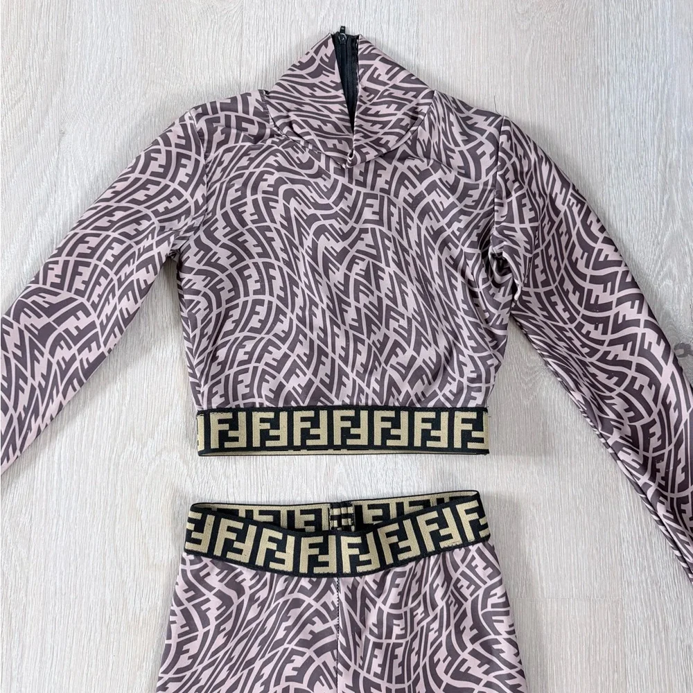 Fendi Geometric Matching Leggings Set - Brown and Black size XS/S - Picture 16 of 16